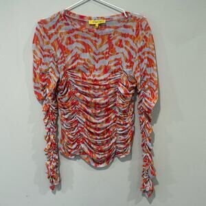 Circus NY Women’s small Dusk Blue Electric Zebra Ruched Long Sleeve Top 1728